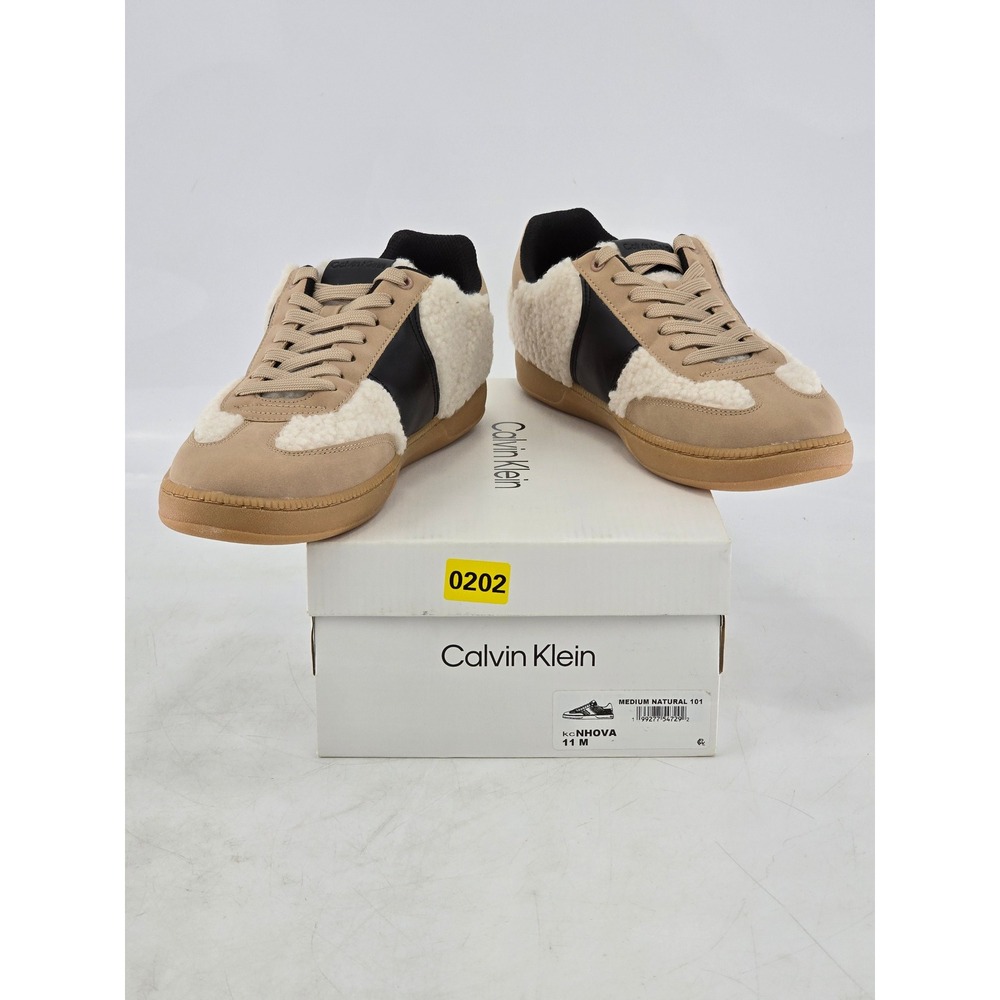 Calvin Klein KCNHOVA Sneakers Mens 11 Natural Black Sherpa Faux Fur - NEW
